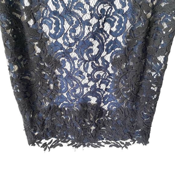 Tadashi Shoji Contrast Embroidered Lace Panel Dress size 12 Blue Black - Picture 5 of 10
